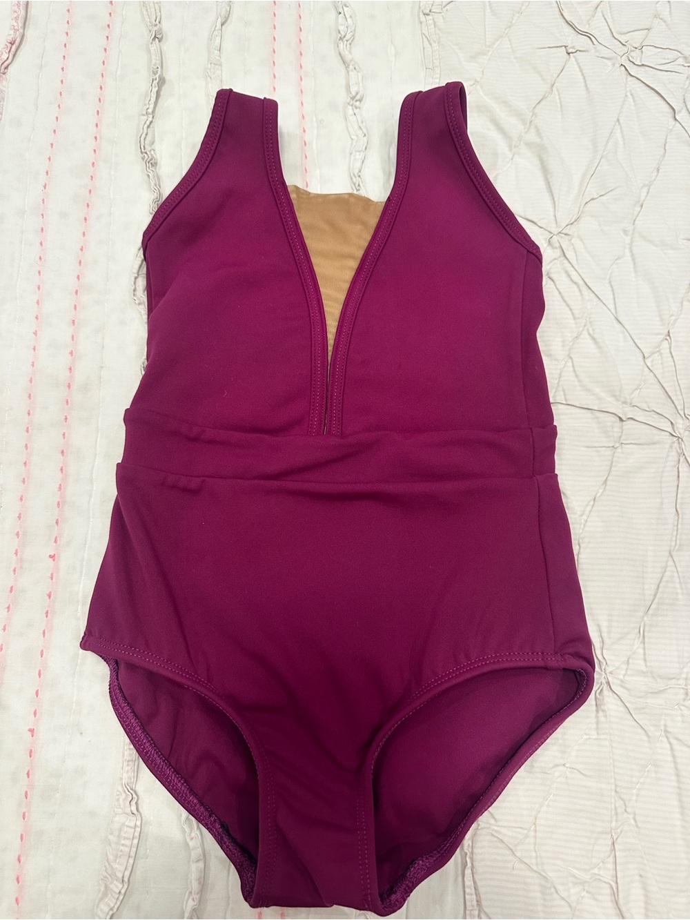 Girls Plum One-Piece Swimsuit with Modest V-Neck
